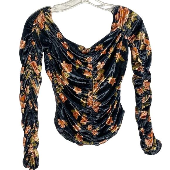 Free People Reina Off The Shoulder Romantic Crushed Velvet Top Blue/Pink- XS NWT - Picture 5 of 14